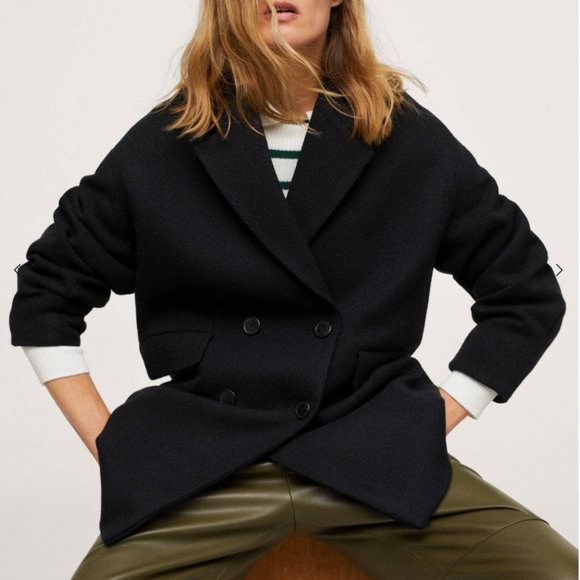 Herringbone double-breasted coat - Mango - Picture 2 of 3